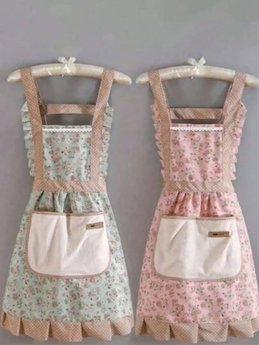 Blumenmuster Küchenschürze – Wasserdicht Ölfest mit Handwischfunktion