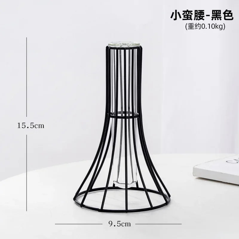 Nordische Goldene Glasvase mit Metallhalter für moderne Wohnkultur