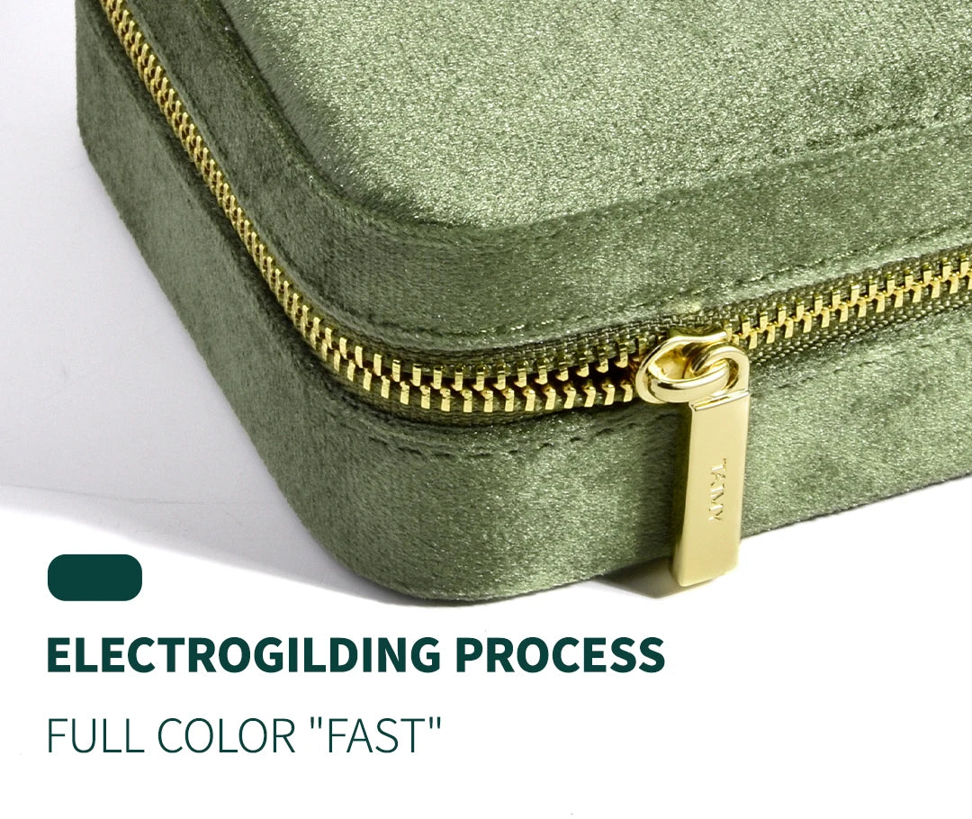 TAIMY Vintage Samt Reise-Schmuckbox Grün mit Spiegel Organizer