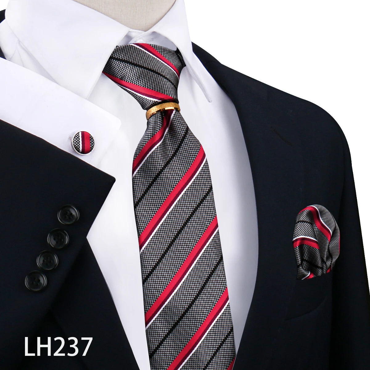 Herren Krawattenset Gold Ring, Manschettenknöpfe, Einstecktuch Festlich