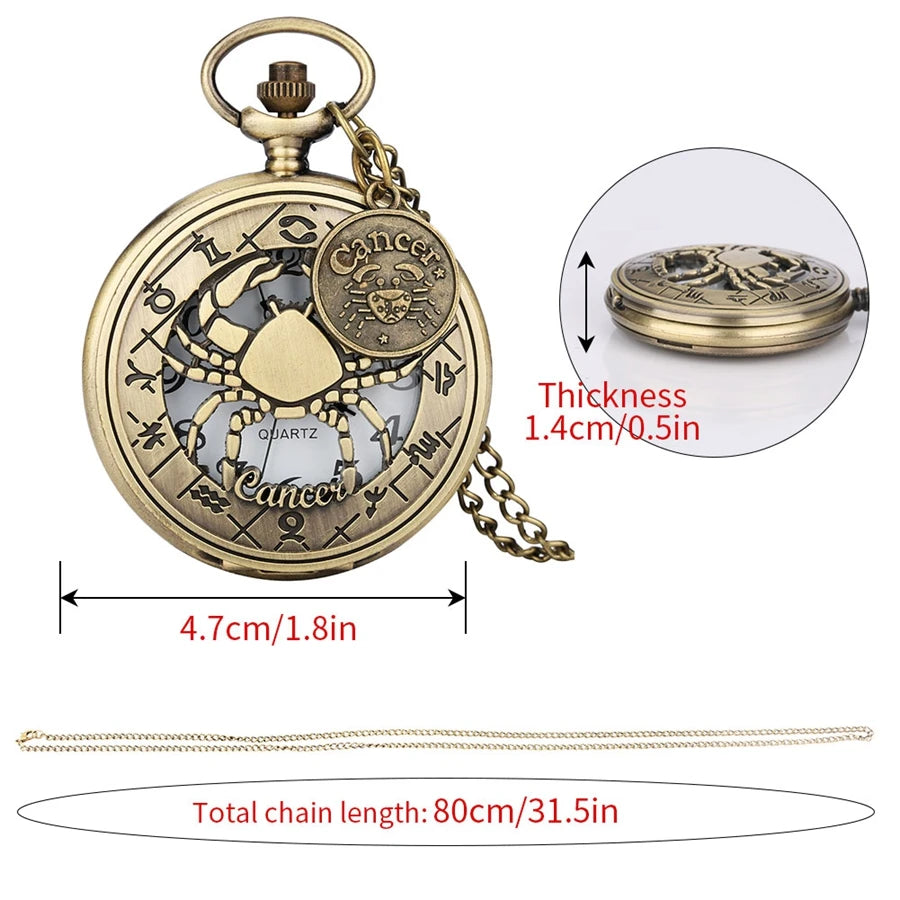 Quarz Taschenuhr Krebs Zeichen mit Krabben Halskette Vintage Stil