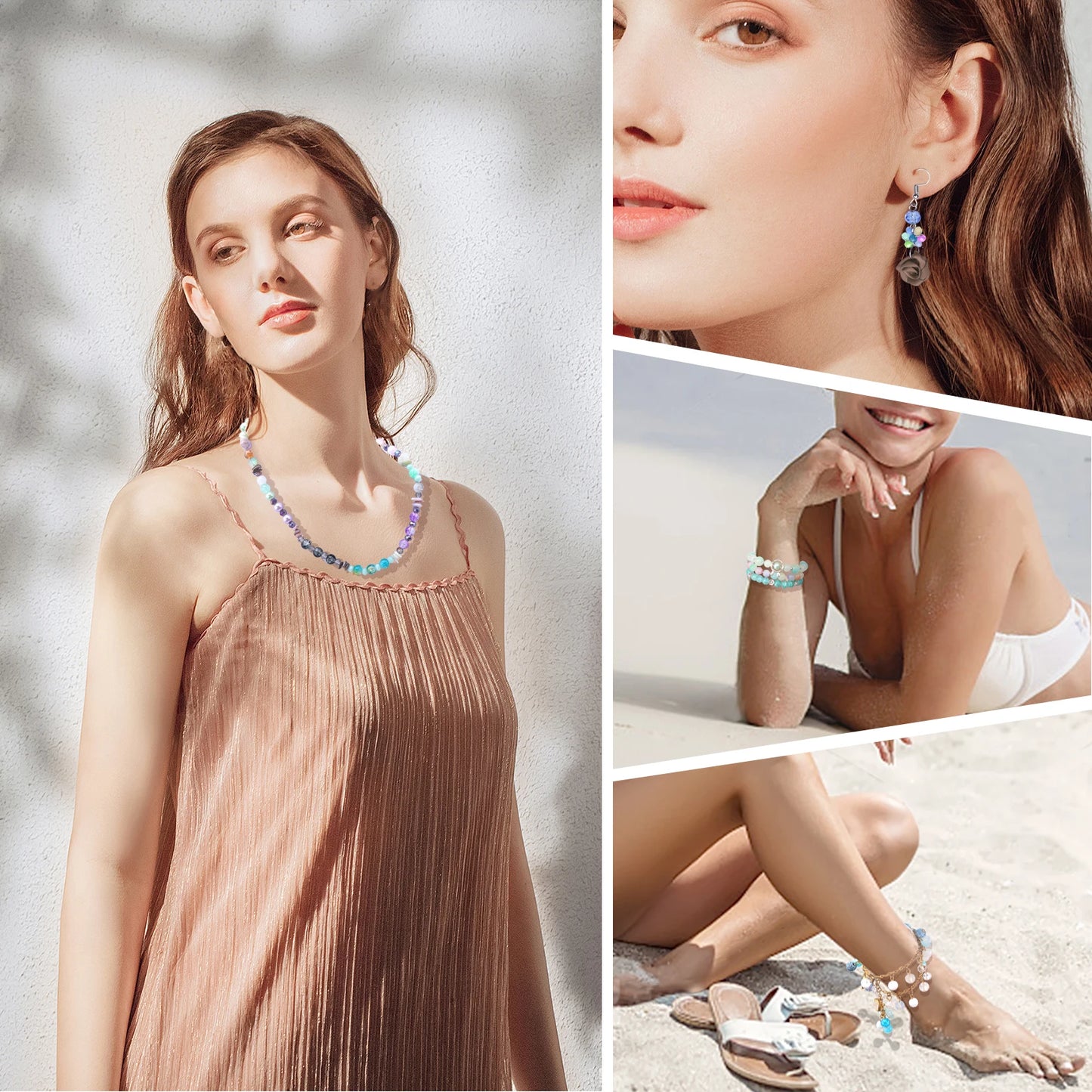 Glasperlen Herzform DIY Schmuck Set für Armband Ohrring Halskette