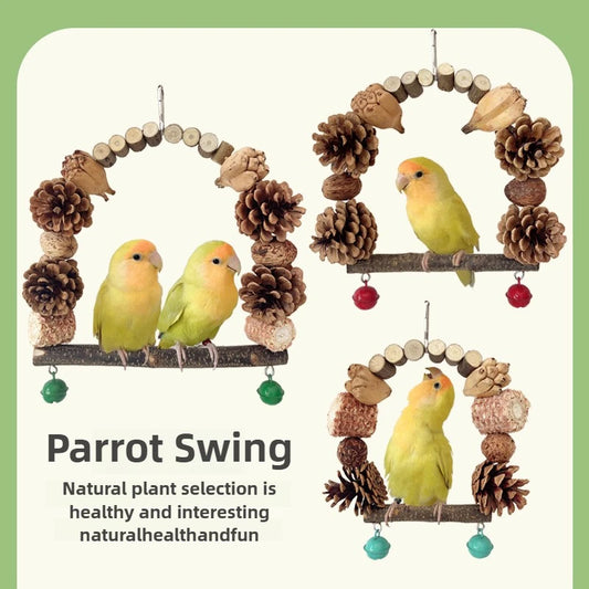 Natürliche Papageienschaukel mit Kauspielzeug Set für Vögel Holzspielzeug