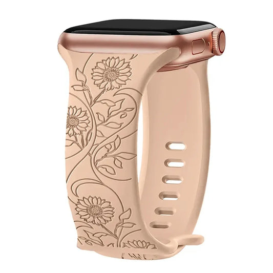 Blumengraviertes Silikonarmband für Apple Watch 38–49 mm – stilvoll - flexibel