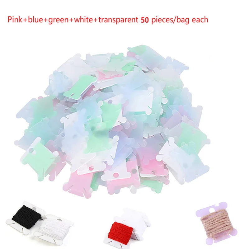 Kunststoff Zahnseide Spulen mit Wickler Kreuzstich Karte Fadenhalter Set