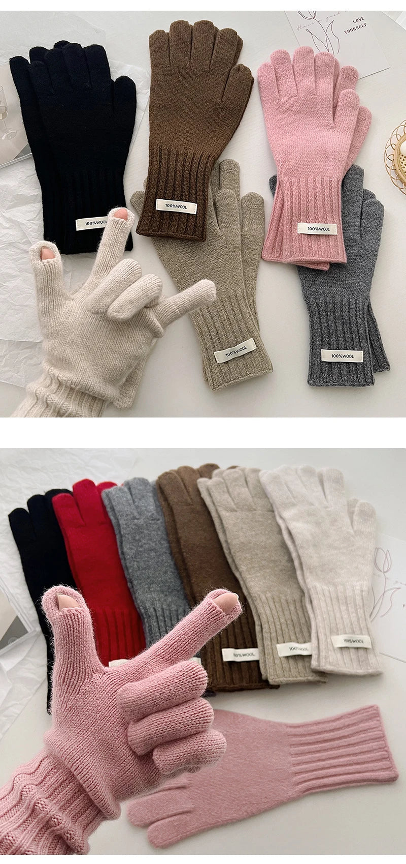 Warme Damen Handschuhe aus 100 Prozent Wolle mit Touchscreen Funktion-Yabubestshop