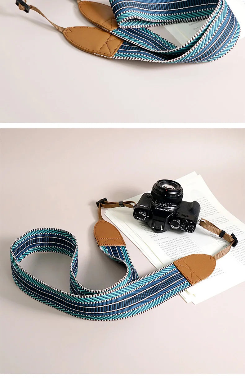 Breiter verstellbarer Ethno Kameragurt für sicheren Schulterhalt