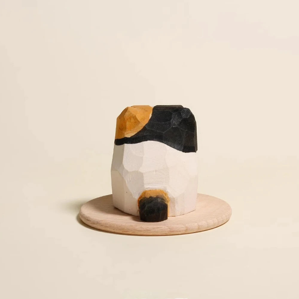 Handgeschnitzte Holz Katze Figur – Dekoration für Regal & Schreibtisch