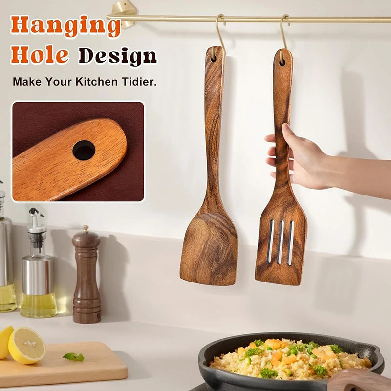 2-teiliges Akazienholz Spatelset mit ergonomischem Griff, langlebig - hitzebeständig