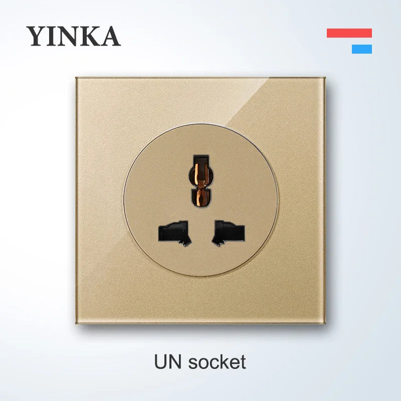 YINKA Lichtschalter mit goldener Glasscheibe für Zuhause EU Standard