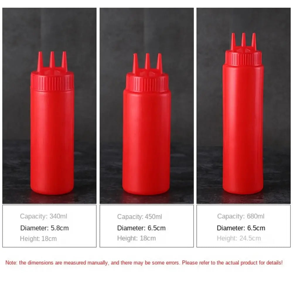 Quetschsaucenflasche Kunststoff zusammendrückbar mit 3 Düsen und Graduierung