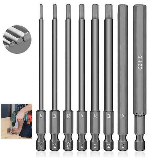 8-tlg. 100mm Sechskant Bit Set SAE - Metrisch für Akkuschrauber Bohrer