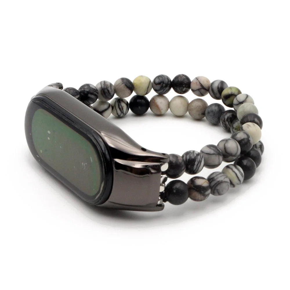 Edles Natur Achat Perlen Armband Gummiband für Fitness Tracker Smartwatch