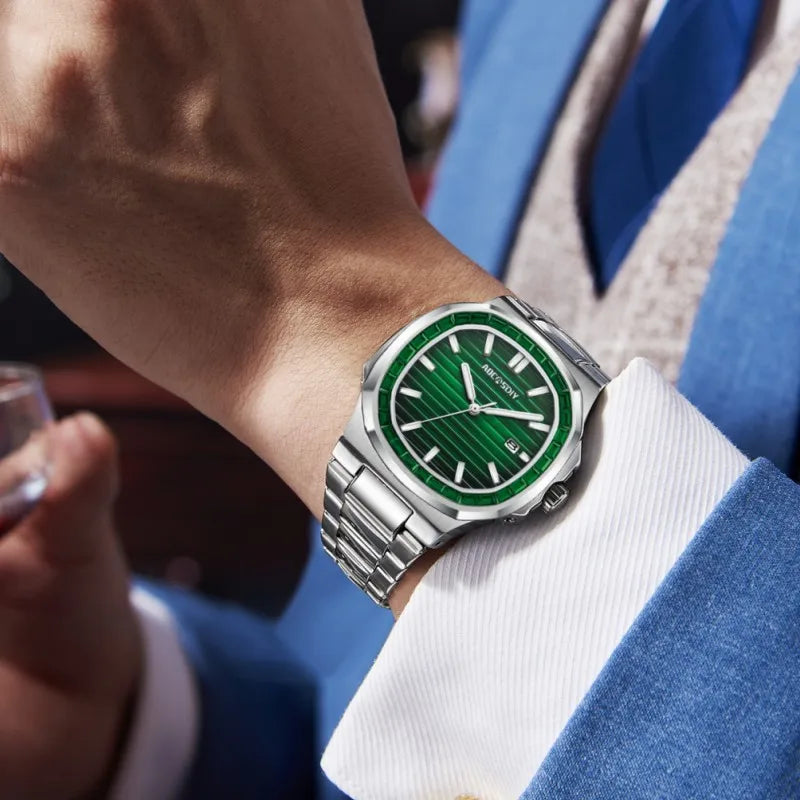 Herren Business Uhr mit Strass wasserdicht leuchtend und Kalender