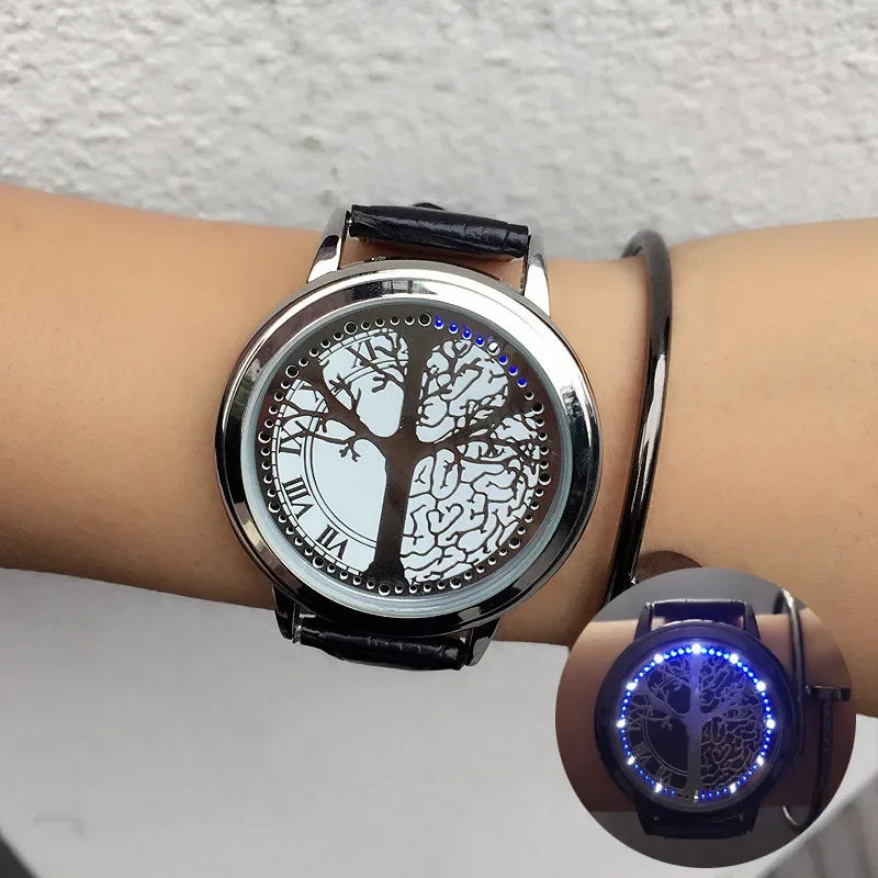 Digitales LED Touchscreen Herren Sportuhr mit Lederarmband, stoßfest