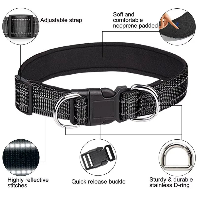 Reflektierendes Hundehalsband mit personalisierbarer ID-Schnalle, verstellbar