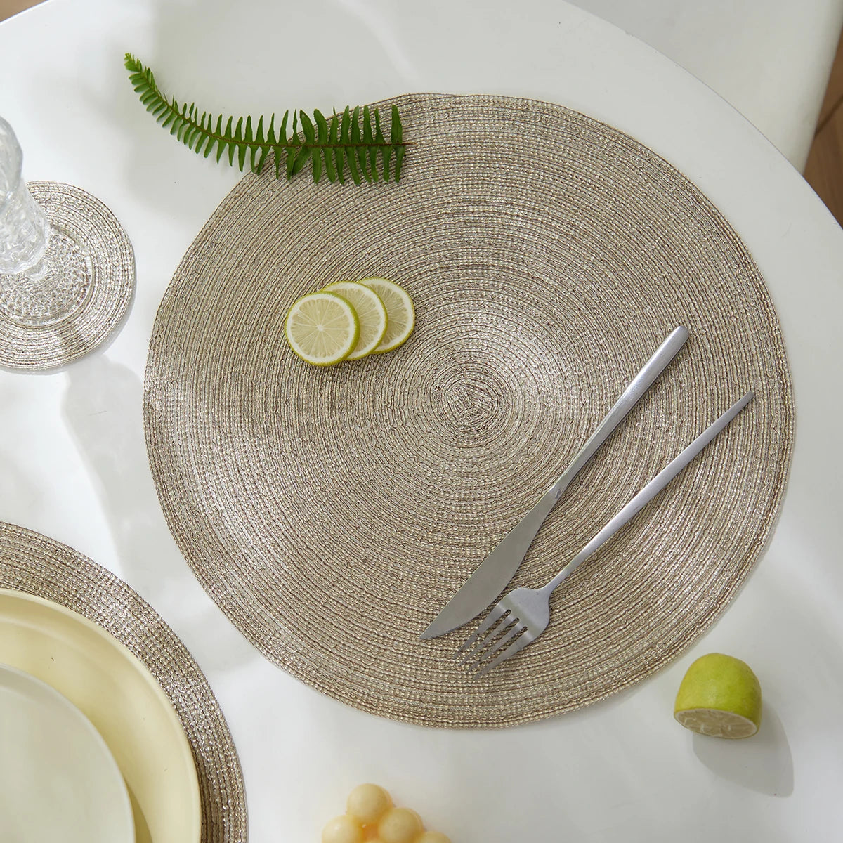 12er Set Runde Geflochtene Tischsets Hitzebeständig für Weihnachten