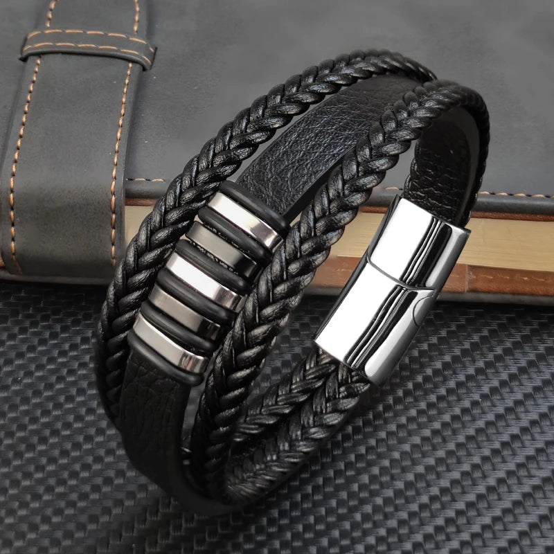 Herren Leder Armband mit Edelstahl Magnetverschluss 3 Größen 3 Farben