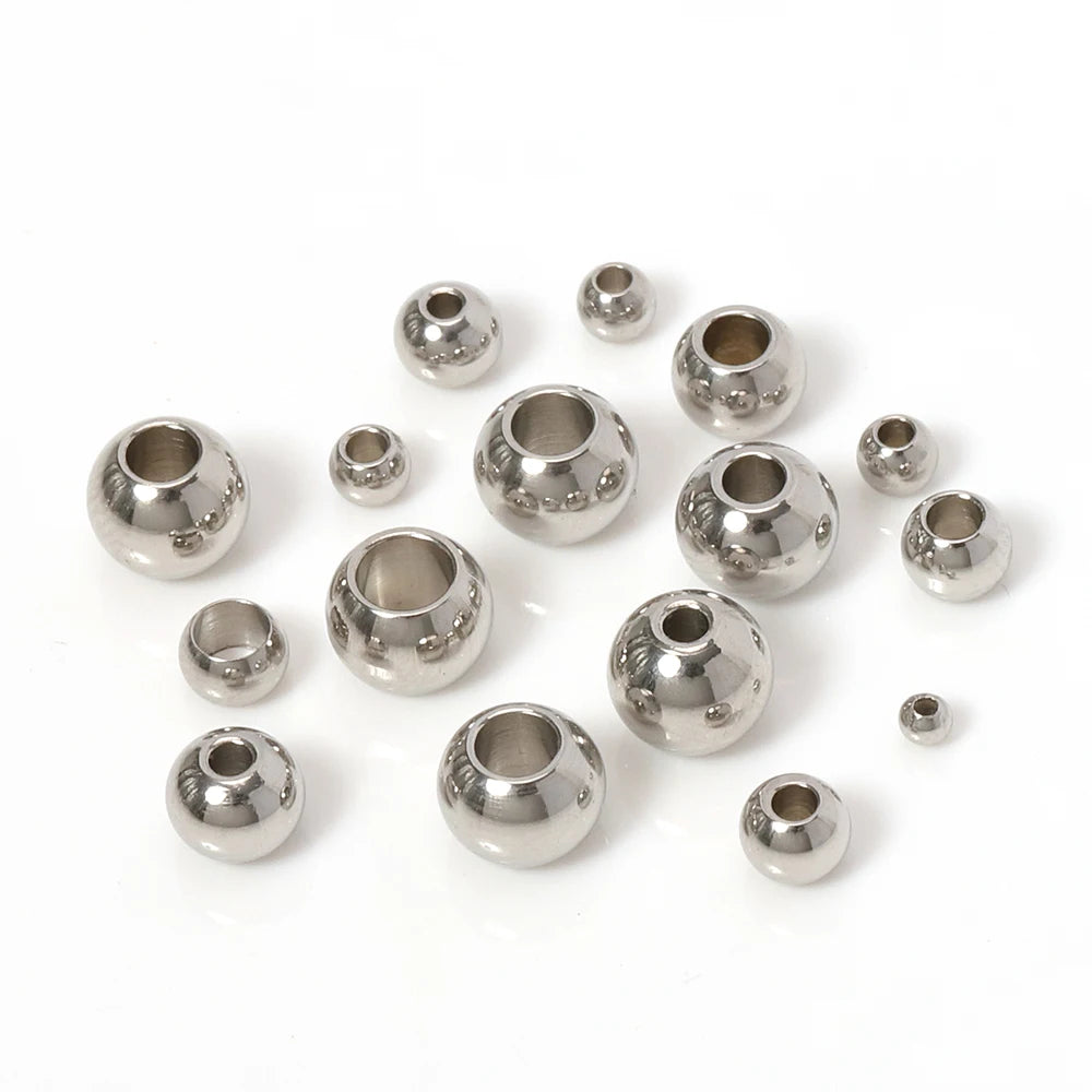100x Edelstahl Großloch Spacer Perlen für DIY Schmuck 2-12mm