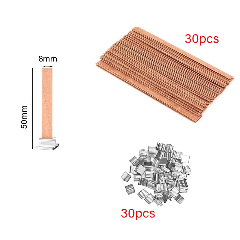 Kerzendocht Holz mit Clip Basis 30 oder 50 Stück Rauchfrei für DIY Kerzen