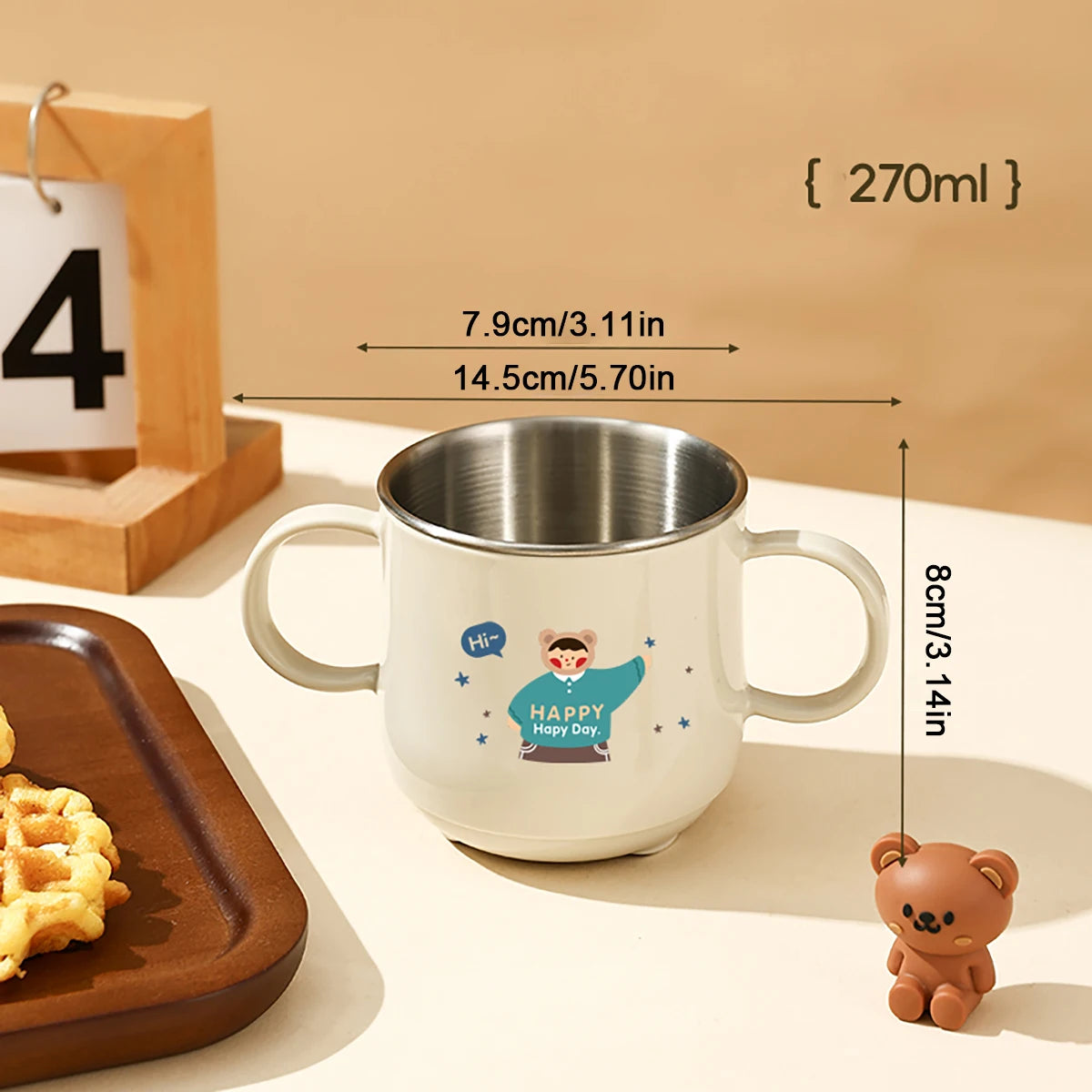 Doppelwandige Edelstahl Kaffeetasse mit Griff und abnehmbarem Mini-Becher