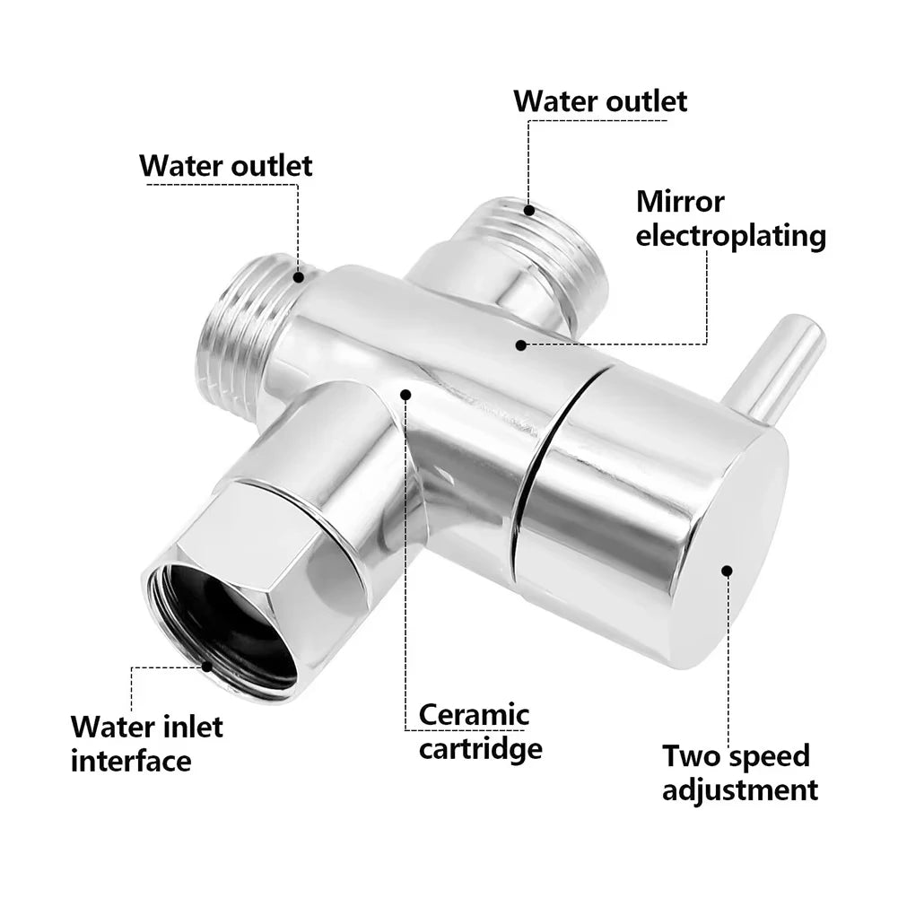 3-Wege-Umstellventil G1/2 Messing T-Adapter für Dusche Wasserhahn Anschluss