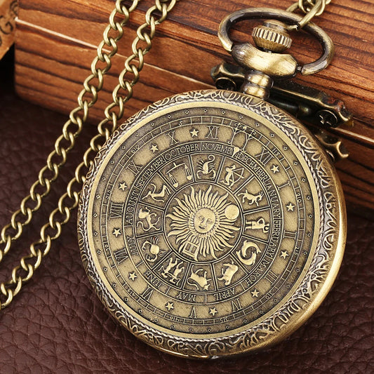 Bronze Vintage Taschenuhr mit Tarot Motiv & Sonnen Mond Konstellation-Yabubest - Home & More