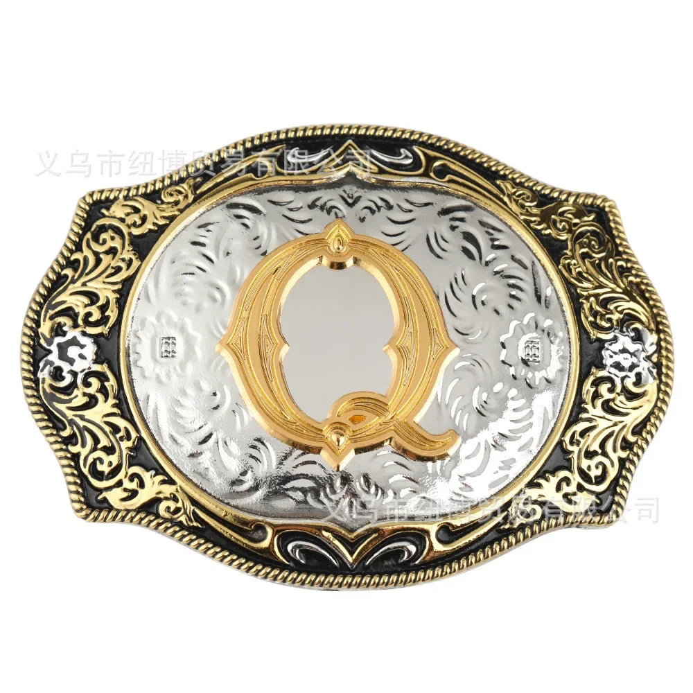 Goldfarbene Legierungs Gürtelschnalle im Western-Stil mit Buchstaben