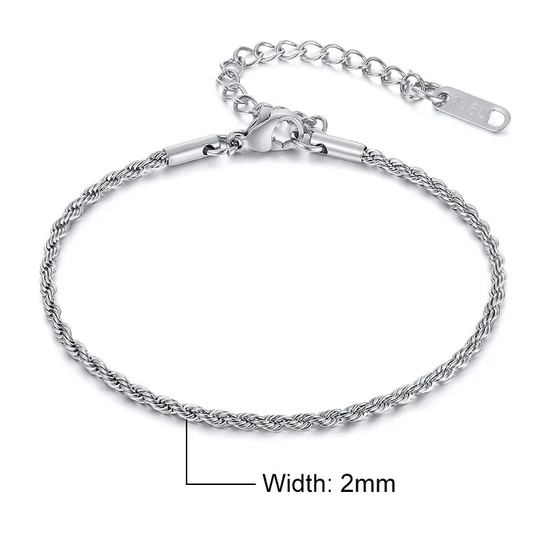 Verstellbares Edelstahl Armband mit gedrehter Seilkette für Damen und Herren