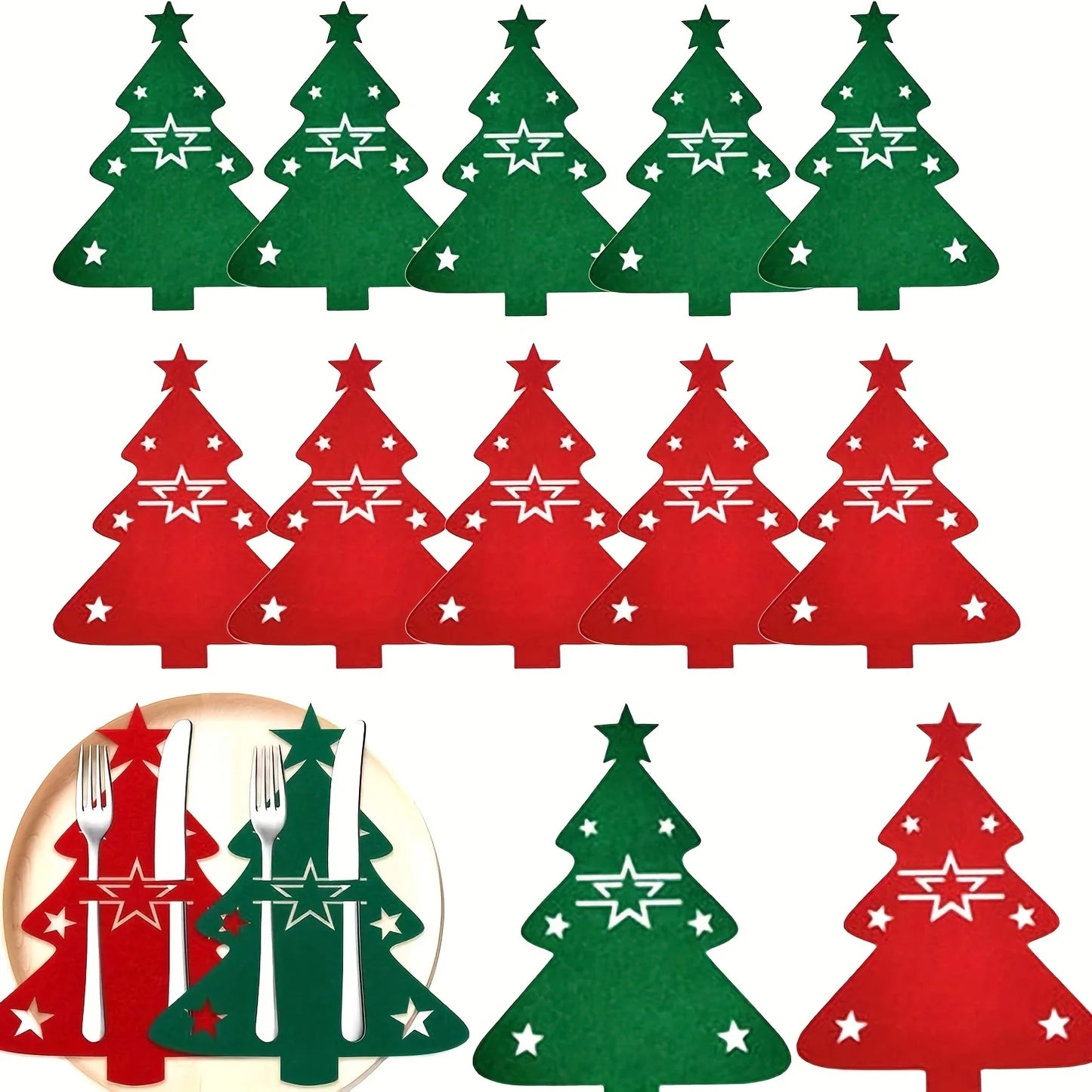 12 Stück Filz Tischdekorationen Weihnachten Besteckhalter Tischsets-Yabubestshop