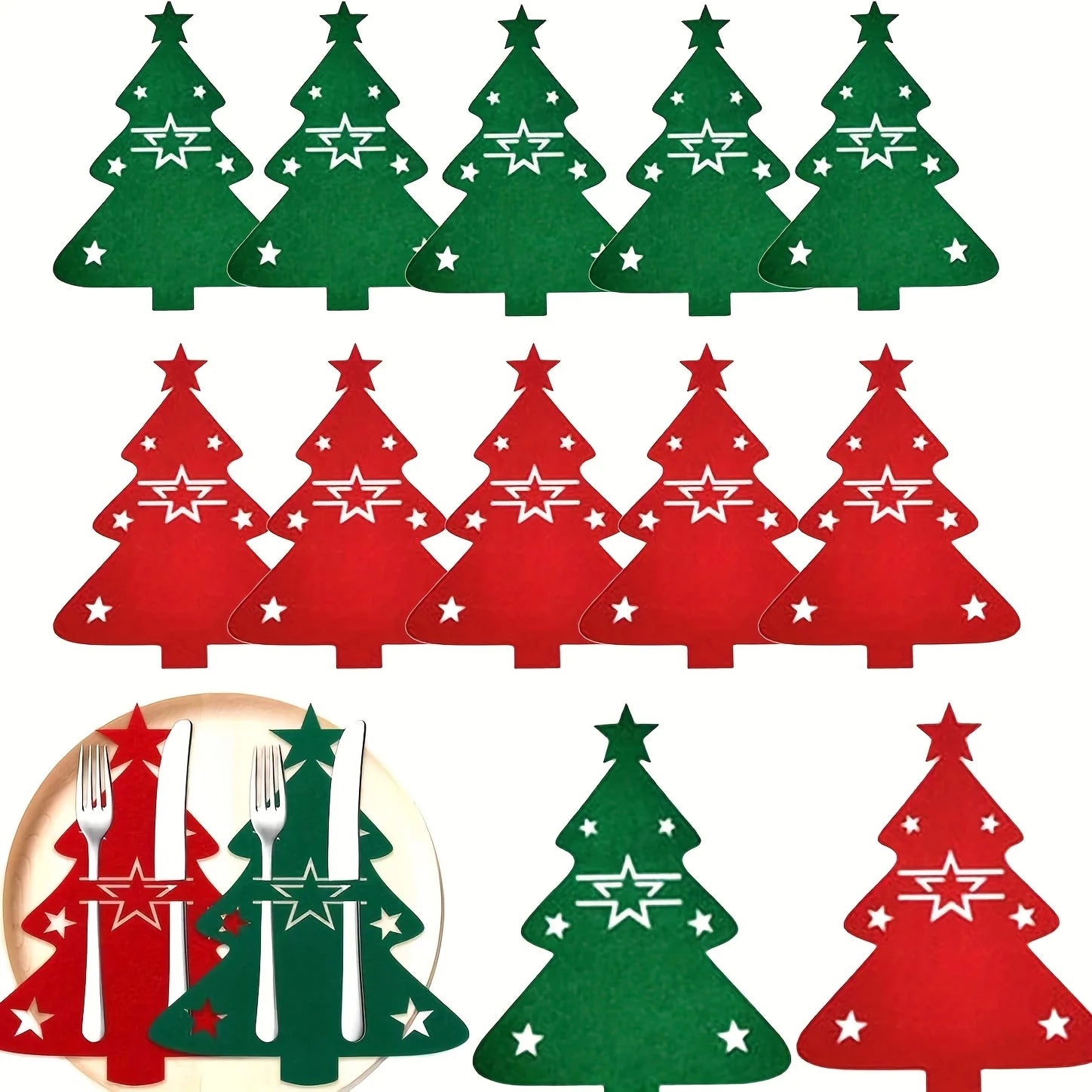 12 Stück Filz Tischdekorationen Weihnachten Besteckhalter Tischsets-Yabubestshop