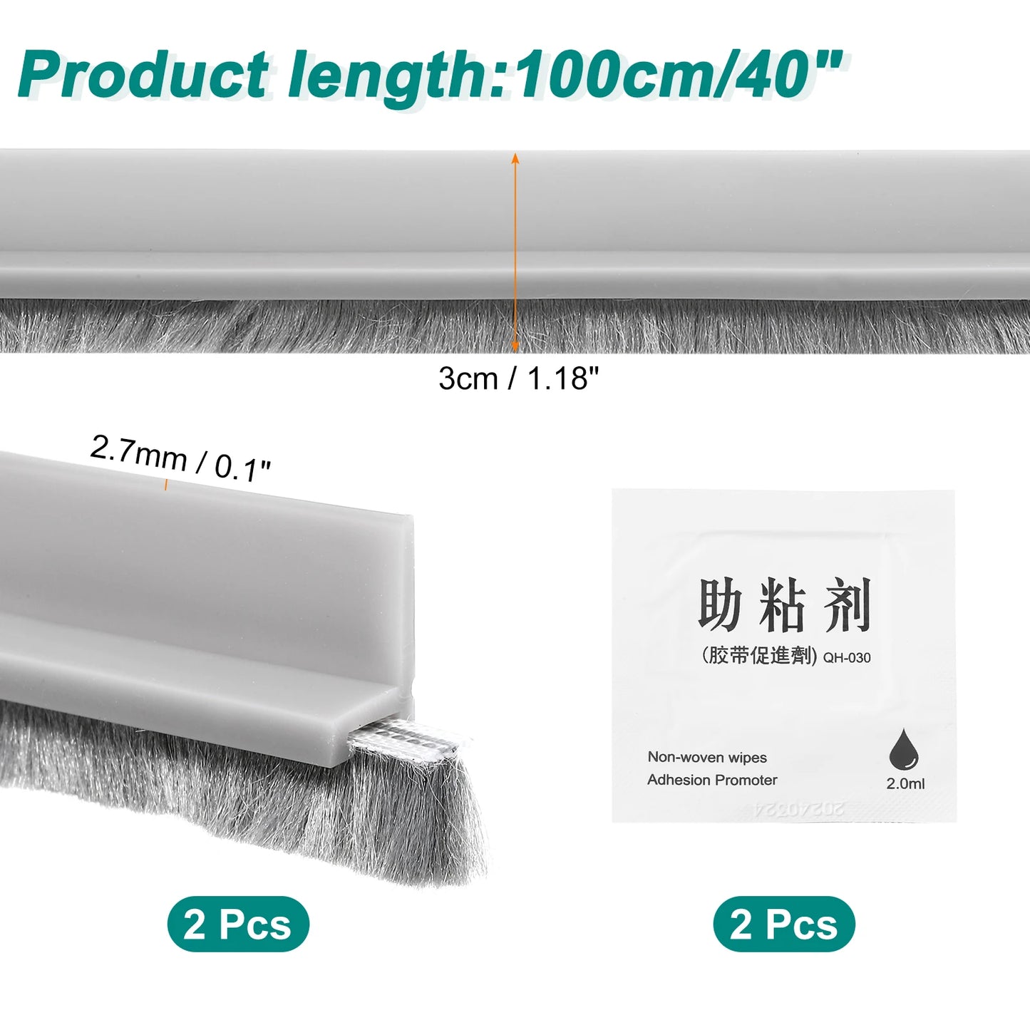 100 cm selbstklebender Türfeger Zugluftstopper mit Bürste 1-3 Stück