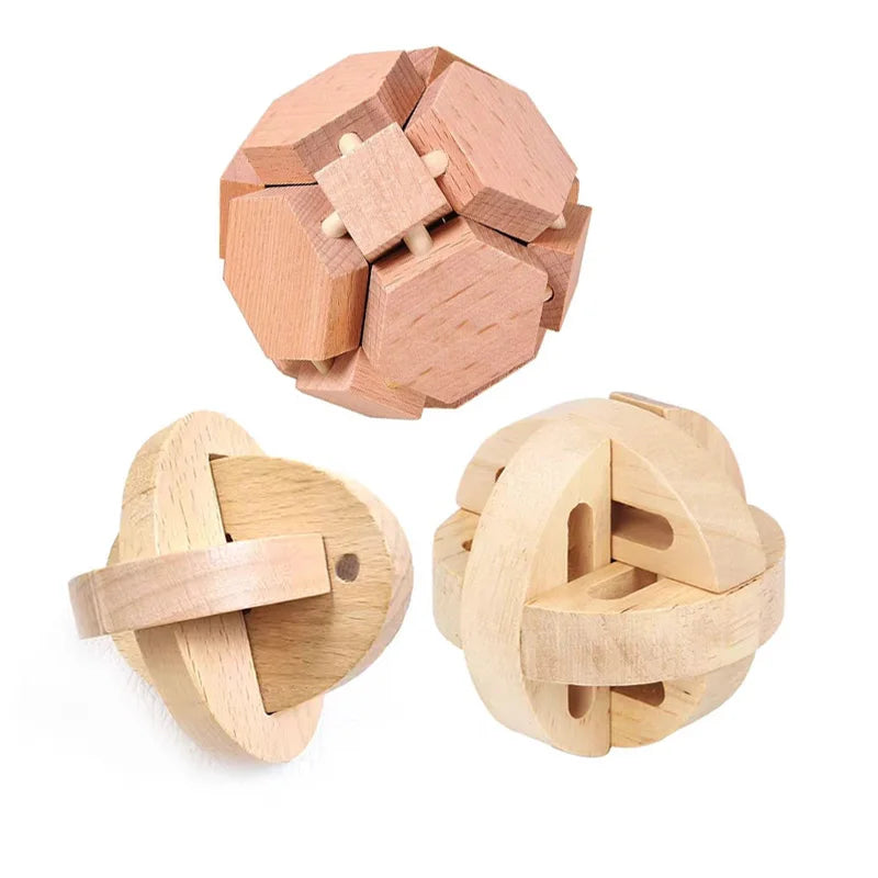 Klassisches 3-teiliges Holzpuzzle für Gehirnjogging