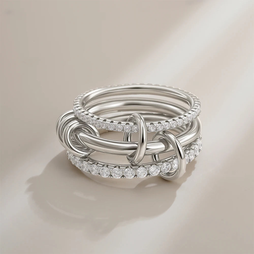 Mehrschichtige stapelbare Fingerringe mit Zirkonia 18K vergoldet Edelstahl