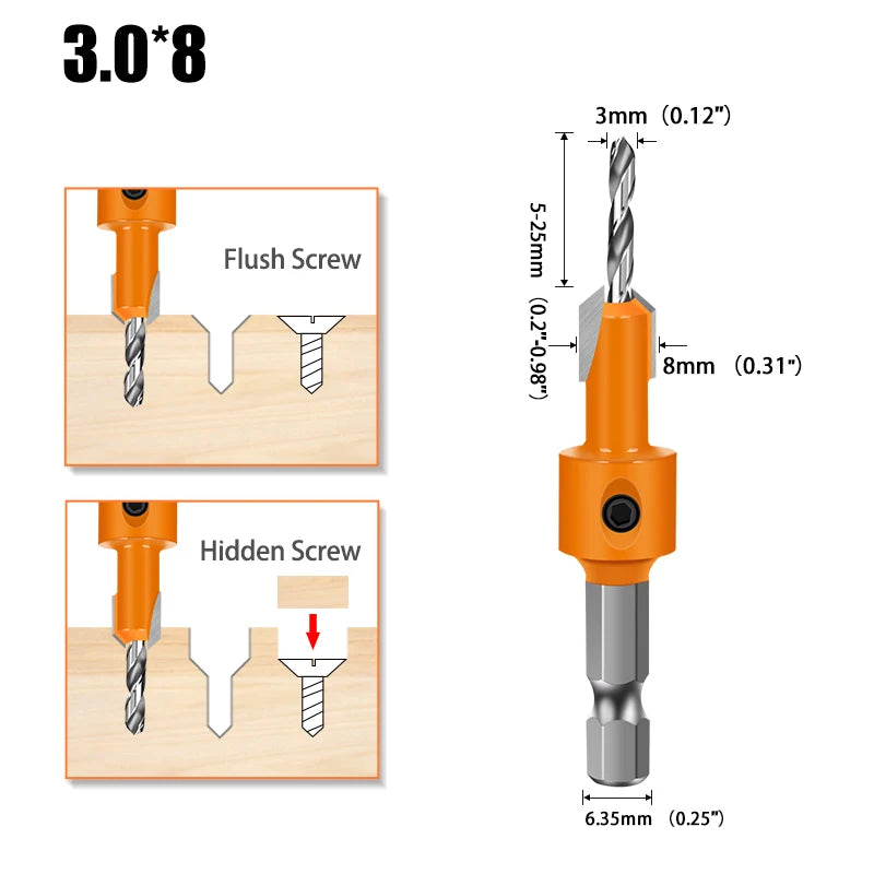 Sechskantschaft HSS Holzsenker Schraubenausdreher in verschiedenen Größen