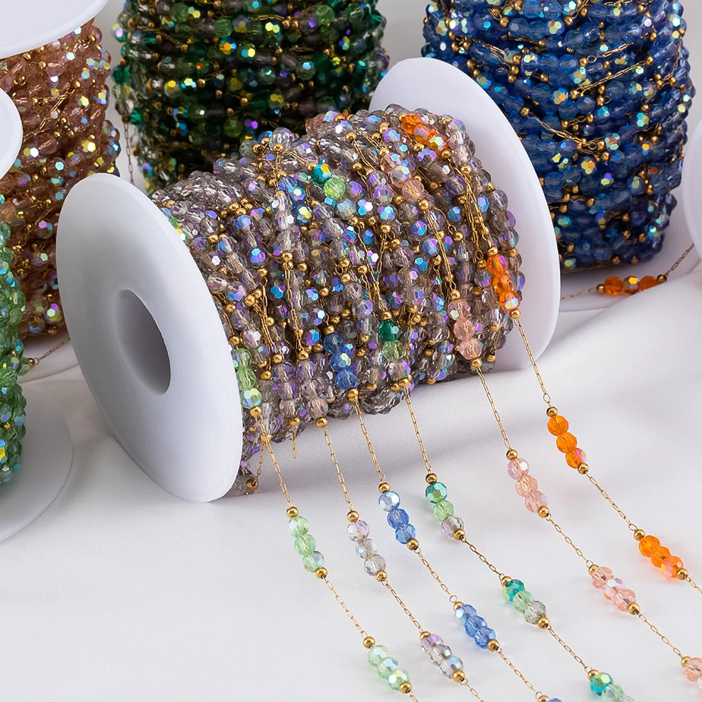 Edelstahl Perlenkette 1 Meter mit Farbverlauf für DIY Schmuck