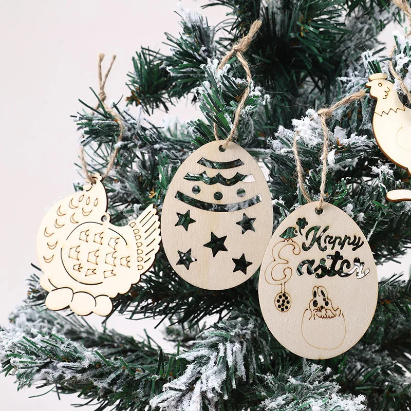 10 Holz Kaninchen Ei Anhänger Hohl Ostern Party Dekoration DIY-Yabubest - Home & More