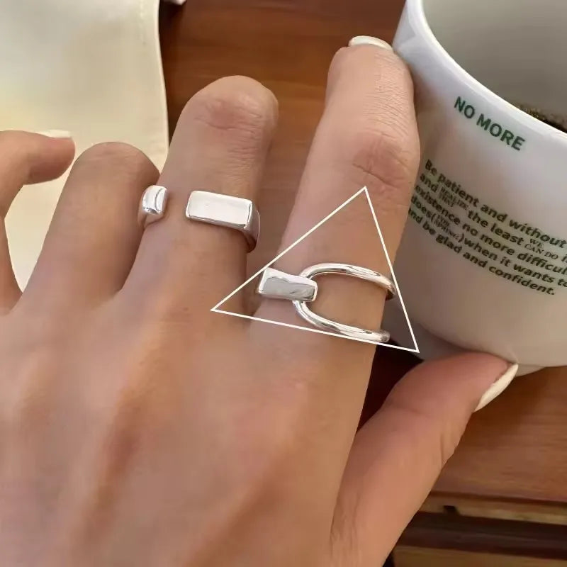Verstellbarer Silberring mit hohlen Linien, stylischer Punk-Schmuck Unisex