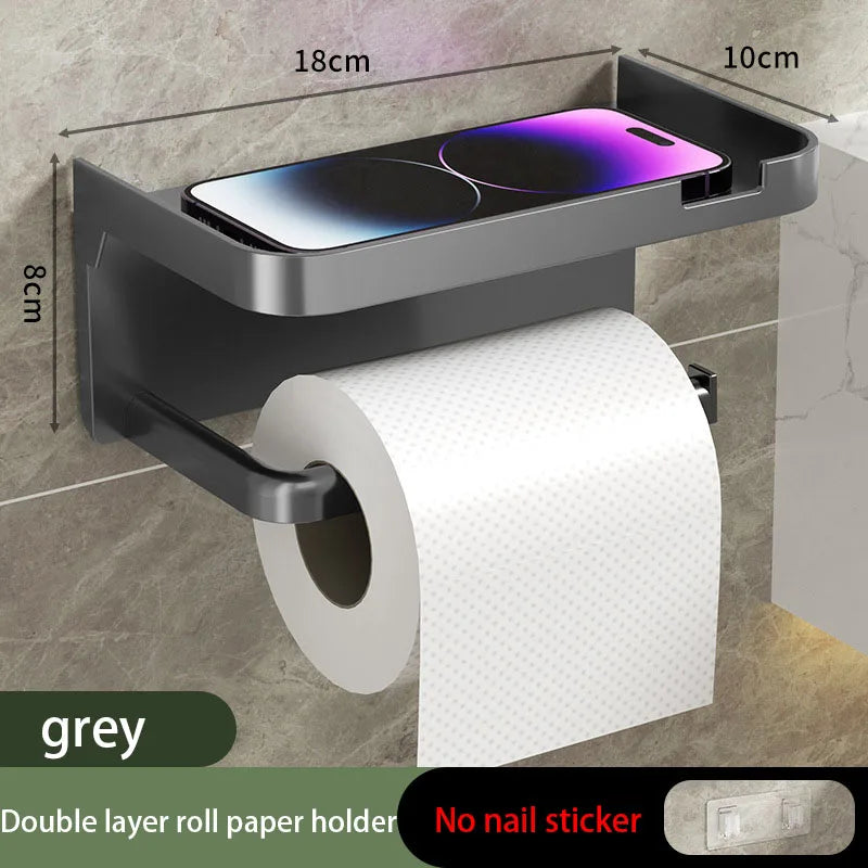 Lochfreier Toilettenpapierhalter Wandmontage mit Handyablage Bad WC