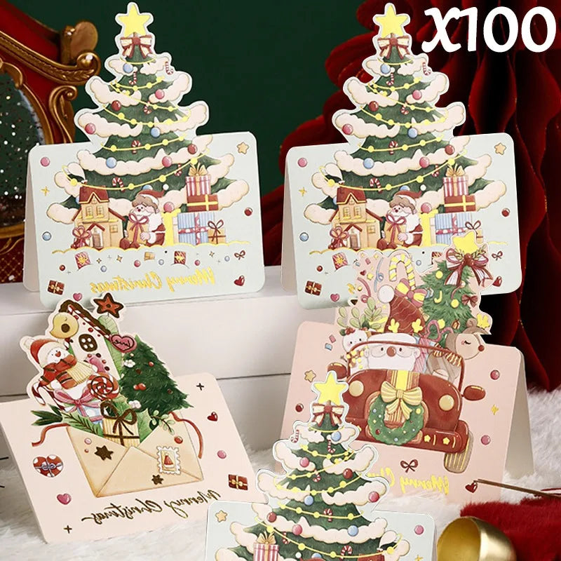 100 Faltbare Weihnachtskarten Grußeinladungen mit Umschlag für Party Zuhause