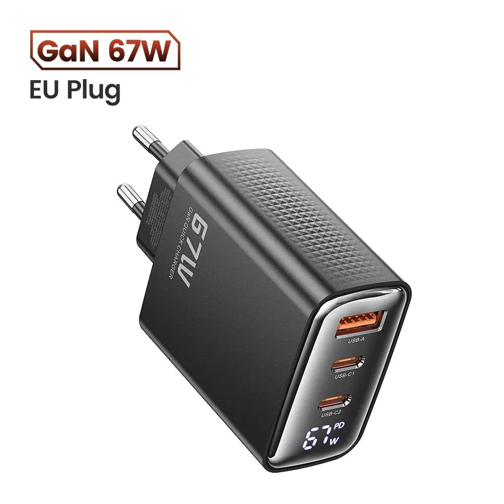 67W GaN USB-C Netzteil Digitalanzeige für Laptop, Tablet, Smartphone schnell