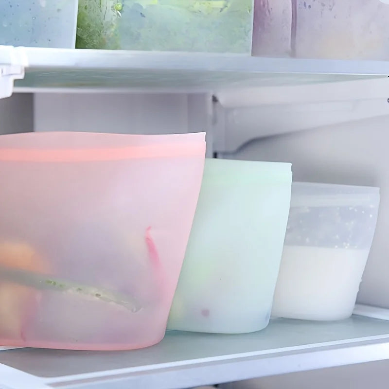 3er Set Wiederverwendbare Silikon Lebensmittel Aufbewahrungstaschen Zip