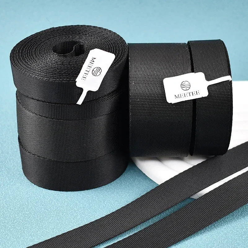 Schwarzes Nylon Gurtband 10-100mm für Taschen Gürtel Haustier Zubehör