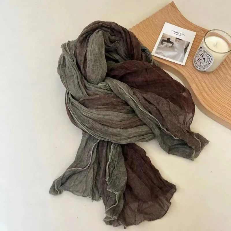 Langer Damen Schal Baumwolle Leinen Retro Farbverlauf Vielseitig Für Vier Jahreszeiten