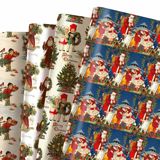 12-teiliges weihnachtliches Verpackungspapier mit Santa und Weihnachtsbaum