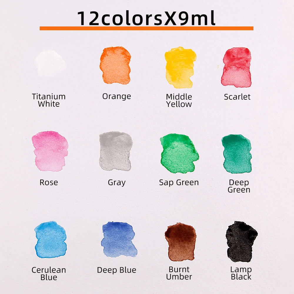 Aquarell Pigment Set 9ml 12 Farben für Studenten, Kunst, Graffiti