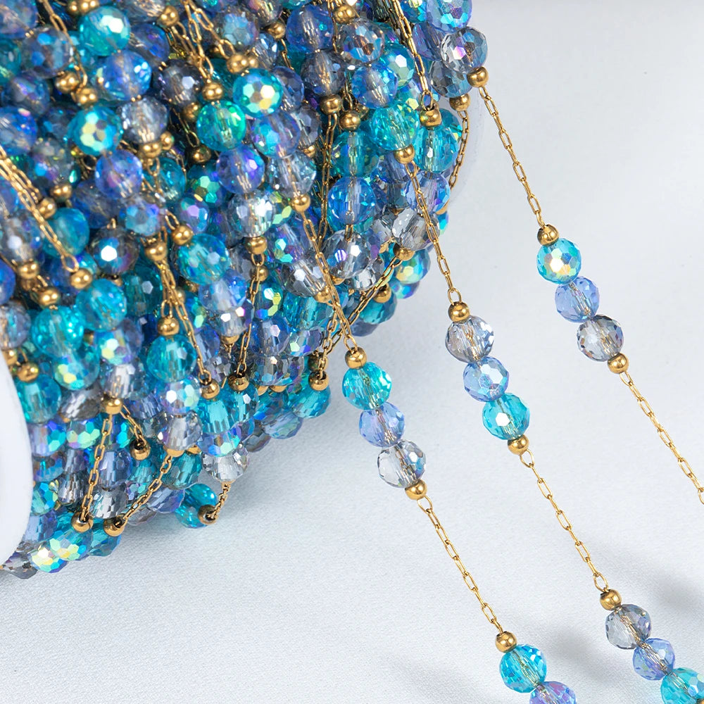 Edelstahl Perlenkette 1 Meter mit Farbverlauf für DIY Schmuck