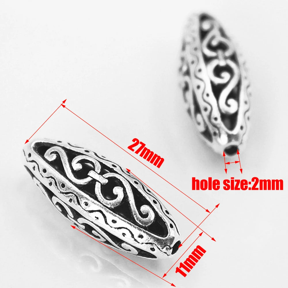 Antik silberfarbene ovale Perlen mit großem Loch für DIY Schmuck