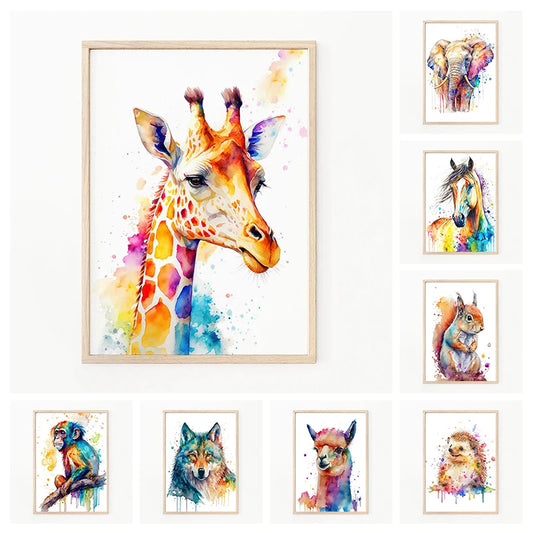 Aquarell Safari Tiere Wandbild für Baby Kinderzimmer Dekoration