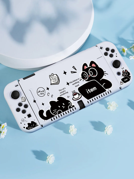 Tragbare Schutzhülle Kunststoff Katzen-Design für Nintendo Switch OLED